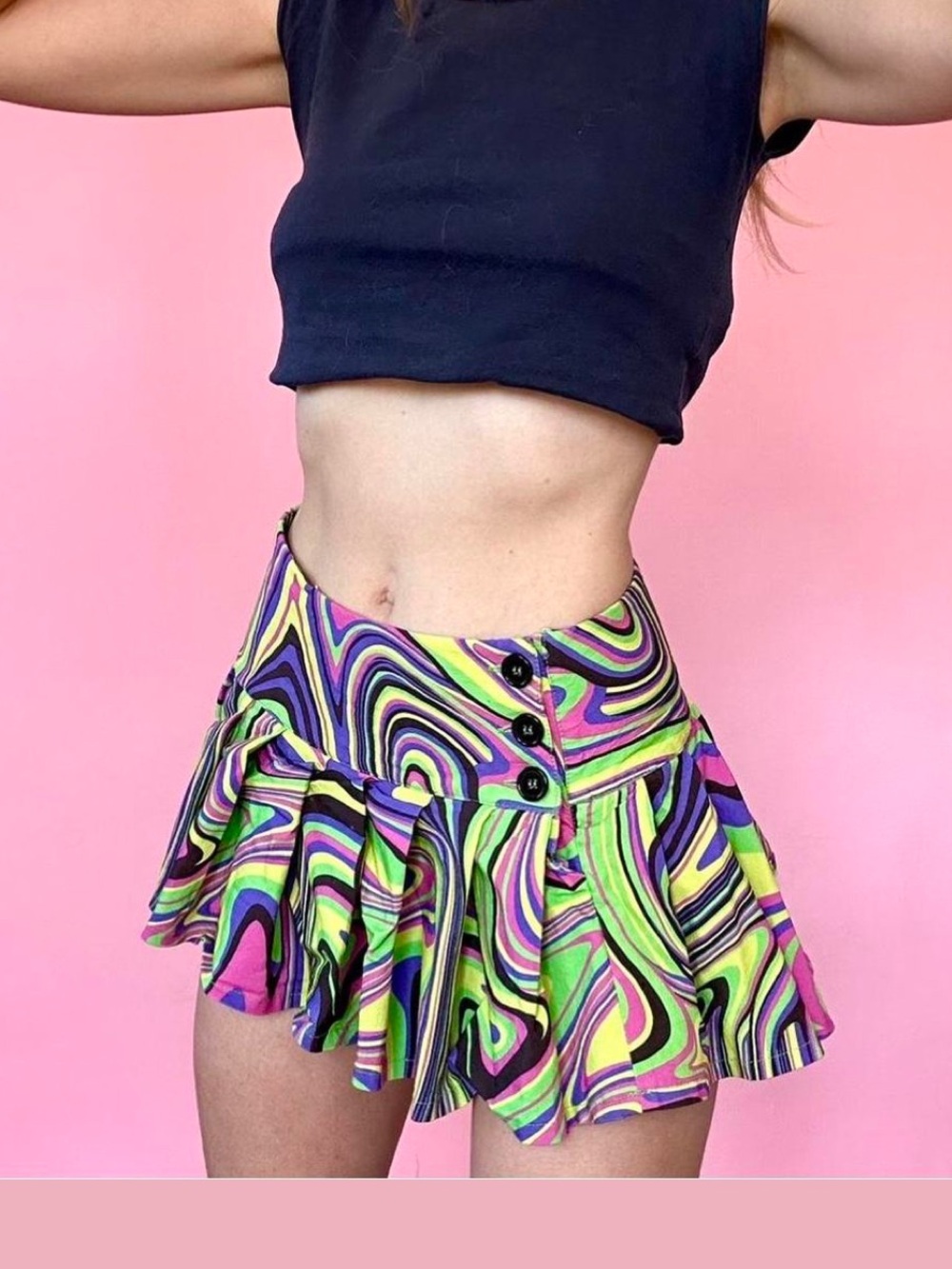 Current Mood Groovy Trippy Wavy Pleated Mini Skirt